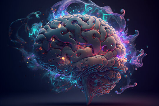 An abstract concept of a colorful brain exploding with ideas