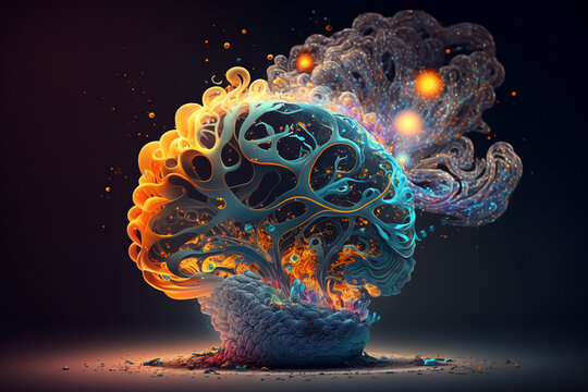 An abstract concept of a colorful brain exploding with ideas