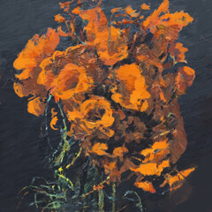 Colorful flowers digital painting concept art. 2d illustration.