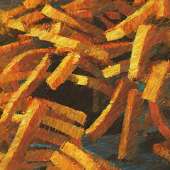Fries food art. 2d illustration. Sliced potatoes cooked in oil. 