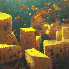 Chesse pieces abstraction. Food art. 2d illustration.