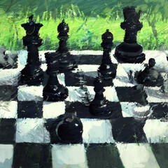 Chess game digital painting. 2d illustration.