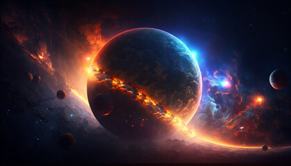 Fototapeta na wymiar Beautiful and colorful fantasy planetary system, vibrant colors, phone background