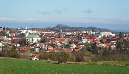 Fototapeta na wymiar View of Kelc from the east. Spring. Eastern Moravia. Czechia. 