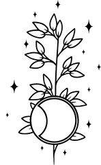 Set of magical flowers and plants with moon and sparkles. Mystical, celestial vector art collection