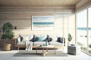 luxury ocean beach house apartment suite lounge living room, generative ai