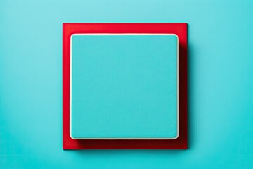 Top down podium view of a minimally colored turquoise product background fabric square stand basic flat lay. Generative AI