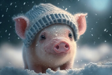 Cute Baby Pig Wearing A Hat, Generative Ai