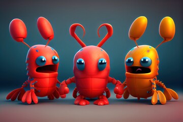 Fototapeta premium Cute Cartoon Lobster Mascot Characters 3D Illustration. Created with Generative AI Technology