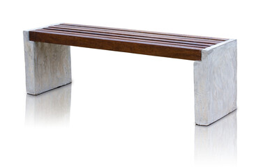 Long wooden chair isolated with reflect floor