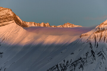 Incredible view of winter mountain ranges covered with white snow. Pristine nature beauty concept