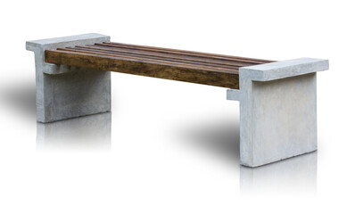 Long wooden chair isolated with reflect floor