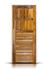Wooden door isolated with reflect floor