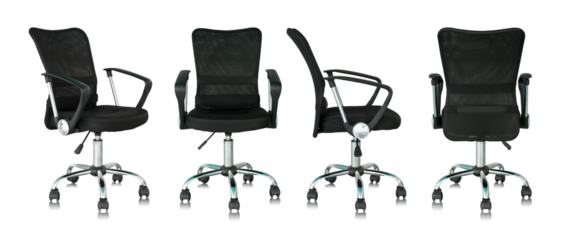set of black office chair isolated with reflect floor