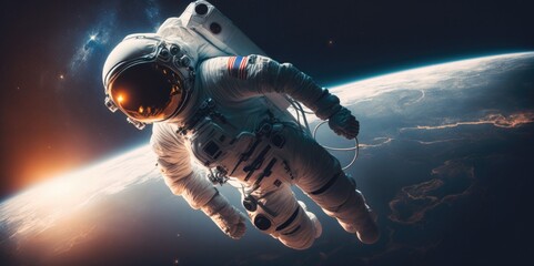 Fototapeta na wymiar Astronaut in Space with Earth in Background, generative ai