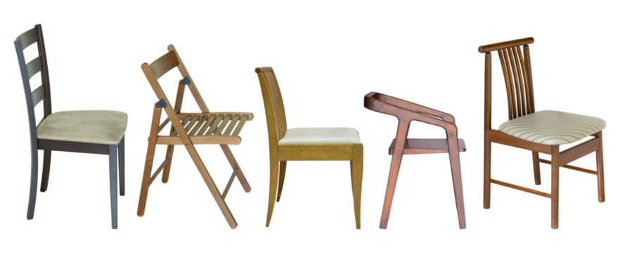 set of wooden chair isolated with clipping path