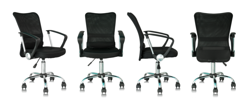 set of black office chair isolated with reflect floor