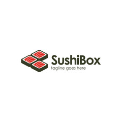 Sushi Box Logo Design Template with sushi icon and box. Perfect for business, company, mobile, app, restaurant, etc
