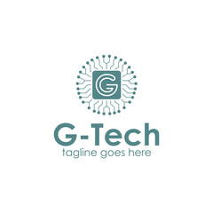 G-Tech Logo Design Template with tech icon and computer. Perfect for business, company, mobile, app, technology, etc