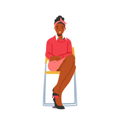 Young Female Character Sitting On Chair With Smiling Expression Isolated On White Background. Woman Gazing