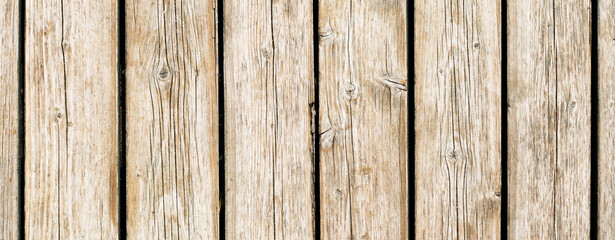 Panoramic wood texture. Brown wooden wall background. Rustic desks with knots pattern. Countryside architecture wall. Village building construction. Website header backdrop. Rusty grunge wood texture.