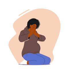 Pregnant Woman Crying Sitting on Floor. Sad Female Character in Vulnerable State Shedding Tears Vector Illustration