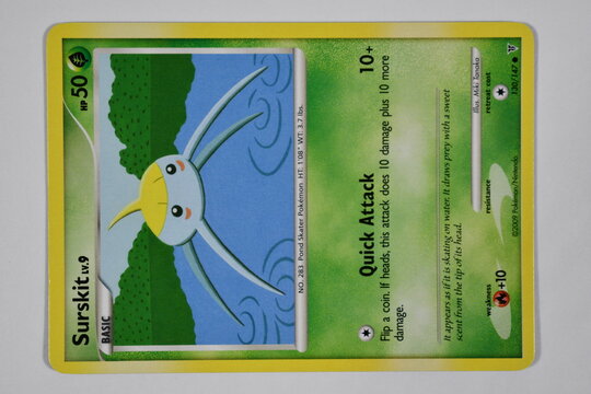 Pokemon trading card, Surskit, lv 9.
