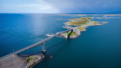 Aerial view of the Atlantic Ocean Road Atlanterhavsveien in Norway