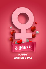 International women's day symbol on pink background. Greeting for 8 March Happy Womens Day & 25 November International Day for the Elimination of Violence against Women.