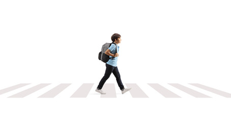 Boy with a backpack walking over pedestrian crossing
