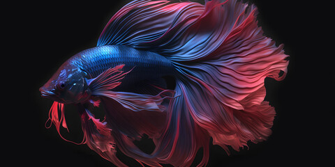 Colorful Siamese fighting fish, Aquatic Exotic Tail. Isolated Dark Background - Generativ ai 
