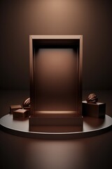 Chocolate podium vertical mockup for product presentation created with Generative AI technology.
