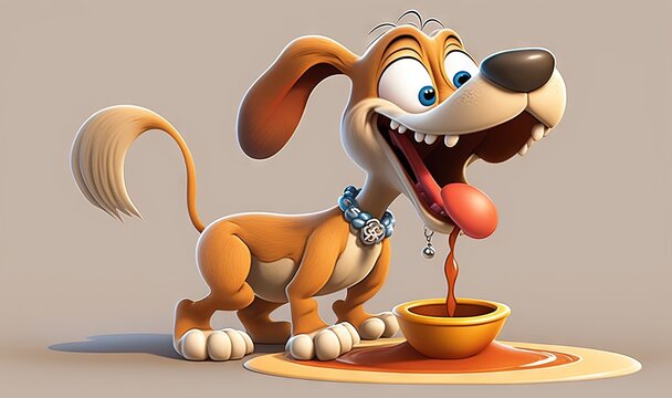  A Cartoon Dog Is Eating Out Of A Bowl Of Food.  Generative Ai