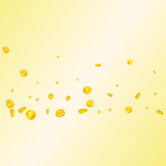 Swiss franc coins falling. Gold scattered CHF