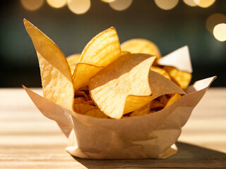 Potato Chips in an Open Paper Bag, Generative AI