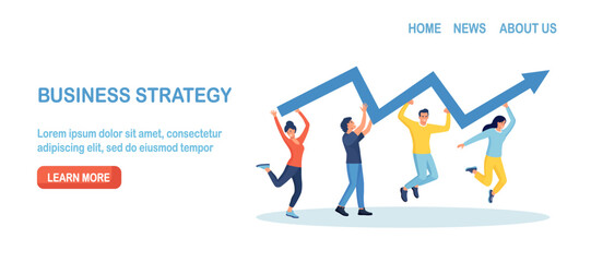 Teamwork to help improve working and achieve success. Cooperate to increase work efficiency. Business people run with arrow to reach goal. Team strategy help growing achievement. Strategic planning