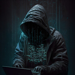 hacker on a desk and programming on AI tools,