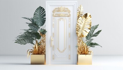interior, modern door with white and gold simple designed