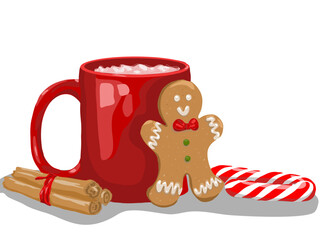 The cup of cappuccino with Cookies. Vector graphics. Isolated on transparent background.