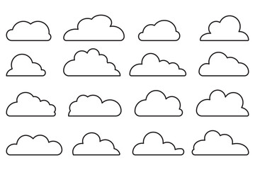 Clouds line art icon. Editable stroke. Storage solution element, databases, networking, software image, cloud and meteorology concept. Vector line art illustration isolated on white background.