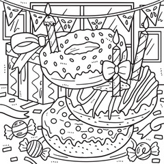 Stack of Donuts with Candle Coloring Page for Kids