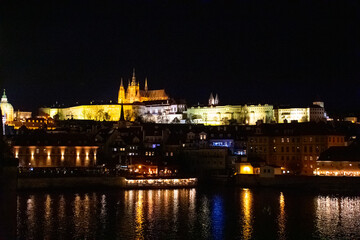 Fototapeta na wymiar Aerial view of buildings and river in City centre of Prague, Czech Republic. 