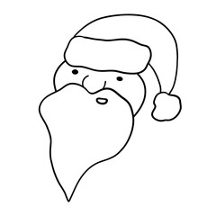 Cute cheerful Santa Claus. Vector illustration in outline doodle flat style isolated on white background.