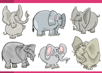 cartoon funny elephants comic characters set