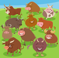 cartoon bulls farm animals comic characters group