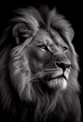 Schwarz wei&szlig; Portrait von einem L&ouml;we. Perfektes, zeitloses Wandbild - Generative Ai