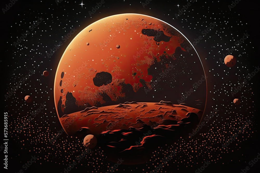 Canvas Prints a planet with a reddish hue mars surrounded by blackness and stars. illustration in format. planet i