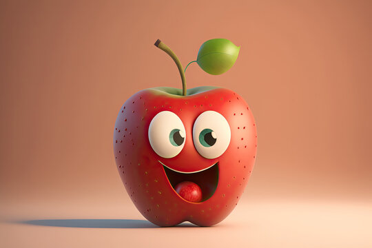 Cute Cartoon Apple Character with Room for Copy (Created with Generative AI)