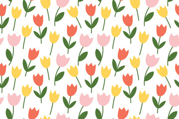 spring seamless pattern with colorful tulip flowers - vector illustration - 573686157