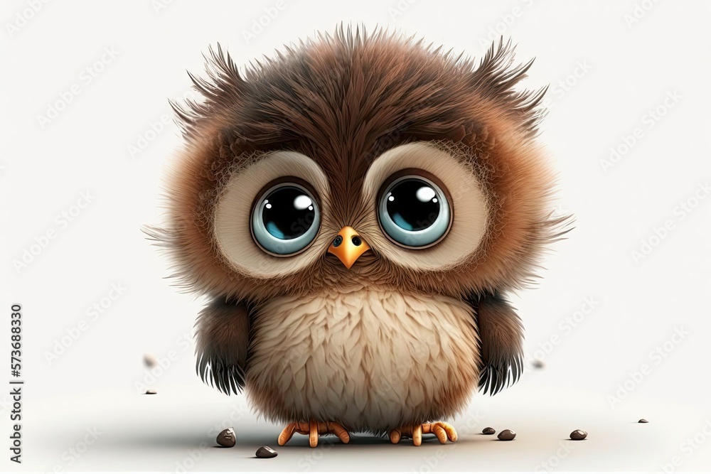 Sticker owlet, baby, cartoon, little cute and lovely owl. generative ai